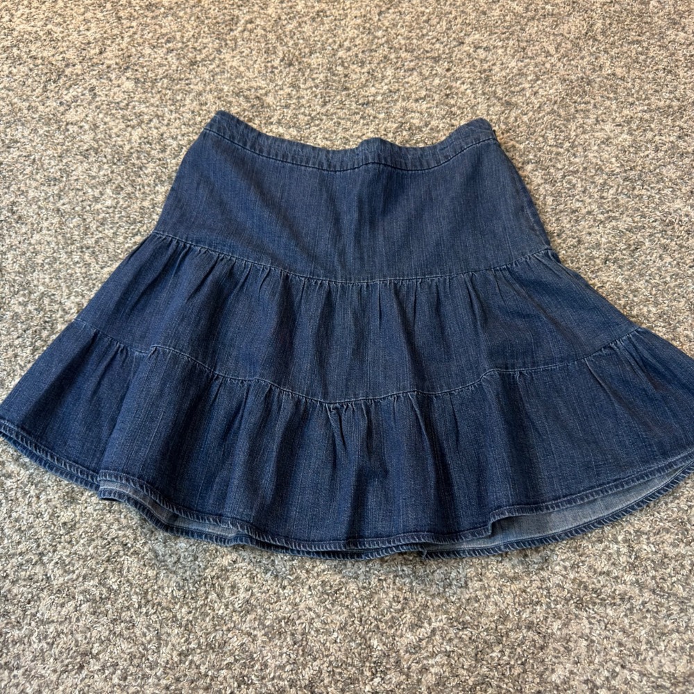 Gap Women Dark Wash Denim Tiered Mini Skirt Ruffle Boho Blue Size 8